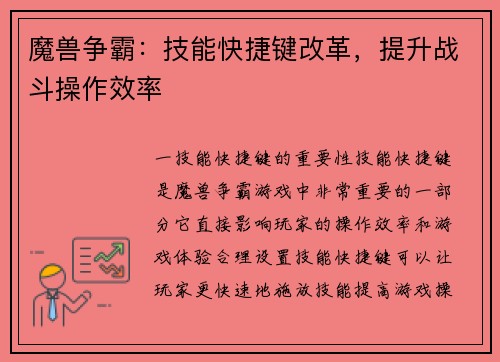 魔兽争霸：技能快捷键改革，提升战斗操作效率